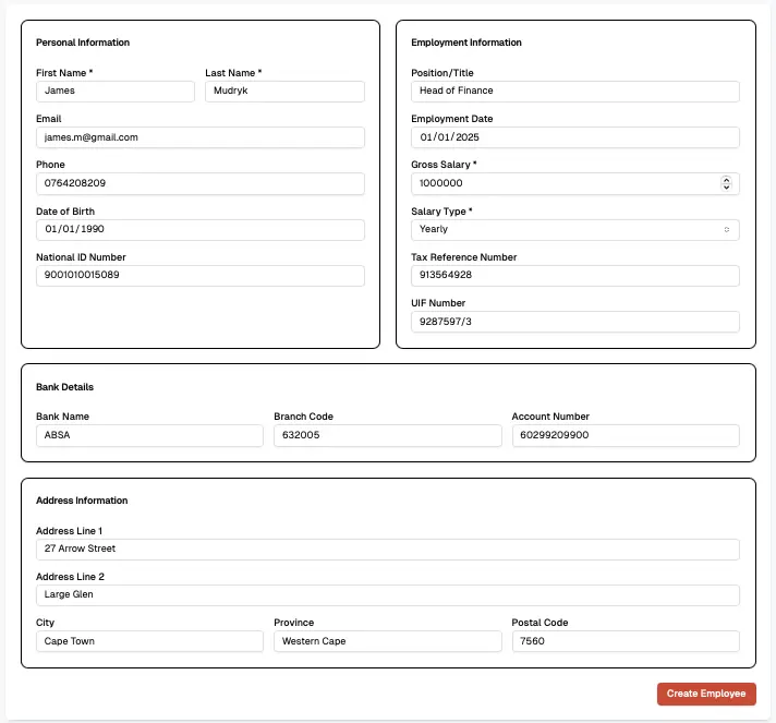 Employee Management Interface