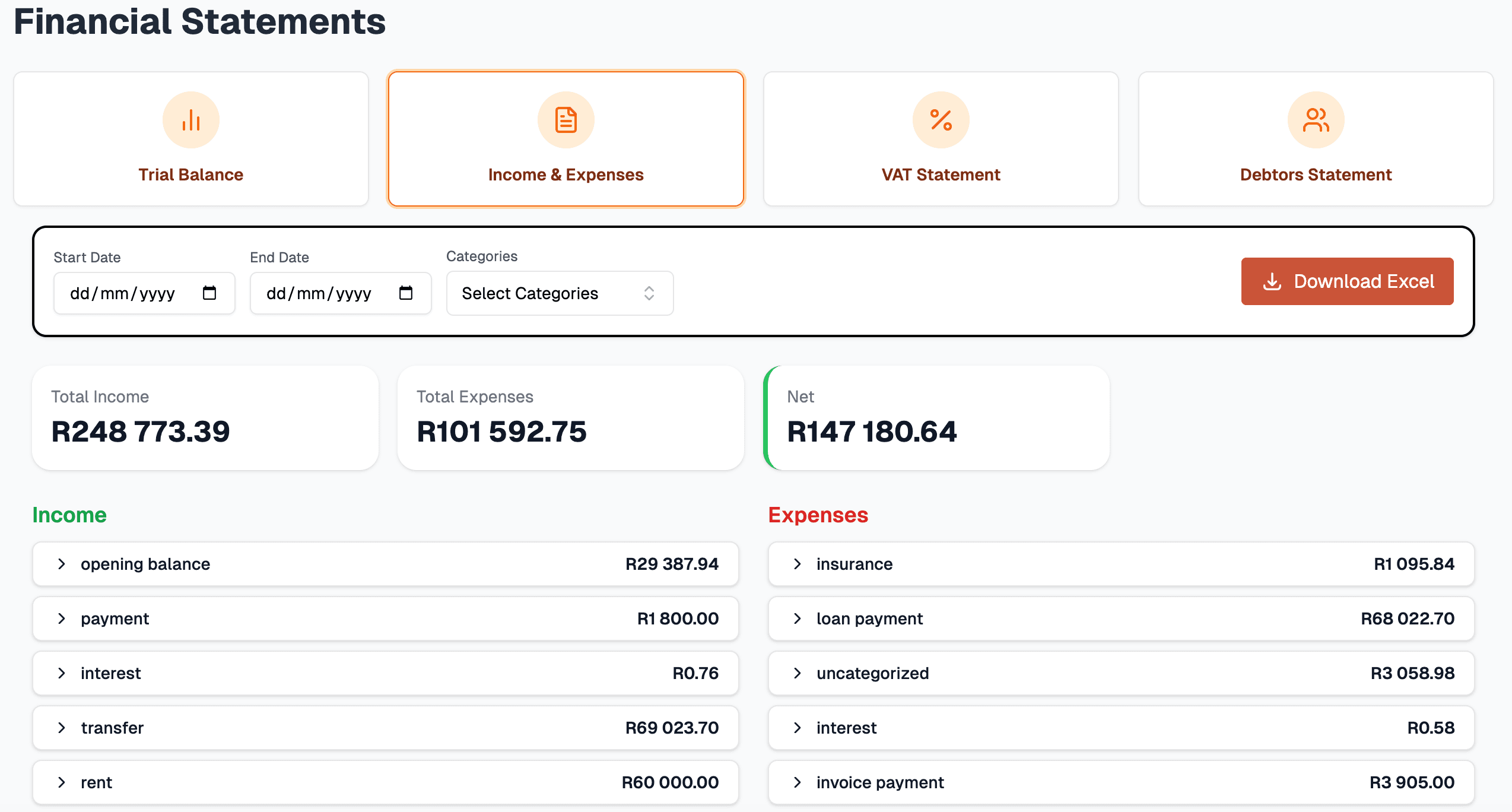 Cash Flow Dashboard showing financial analytics and reporting